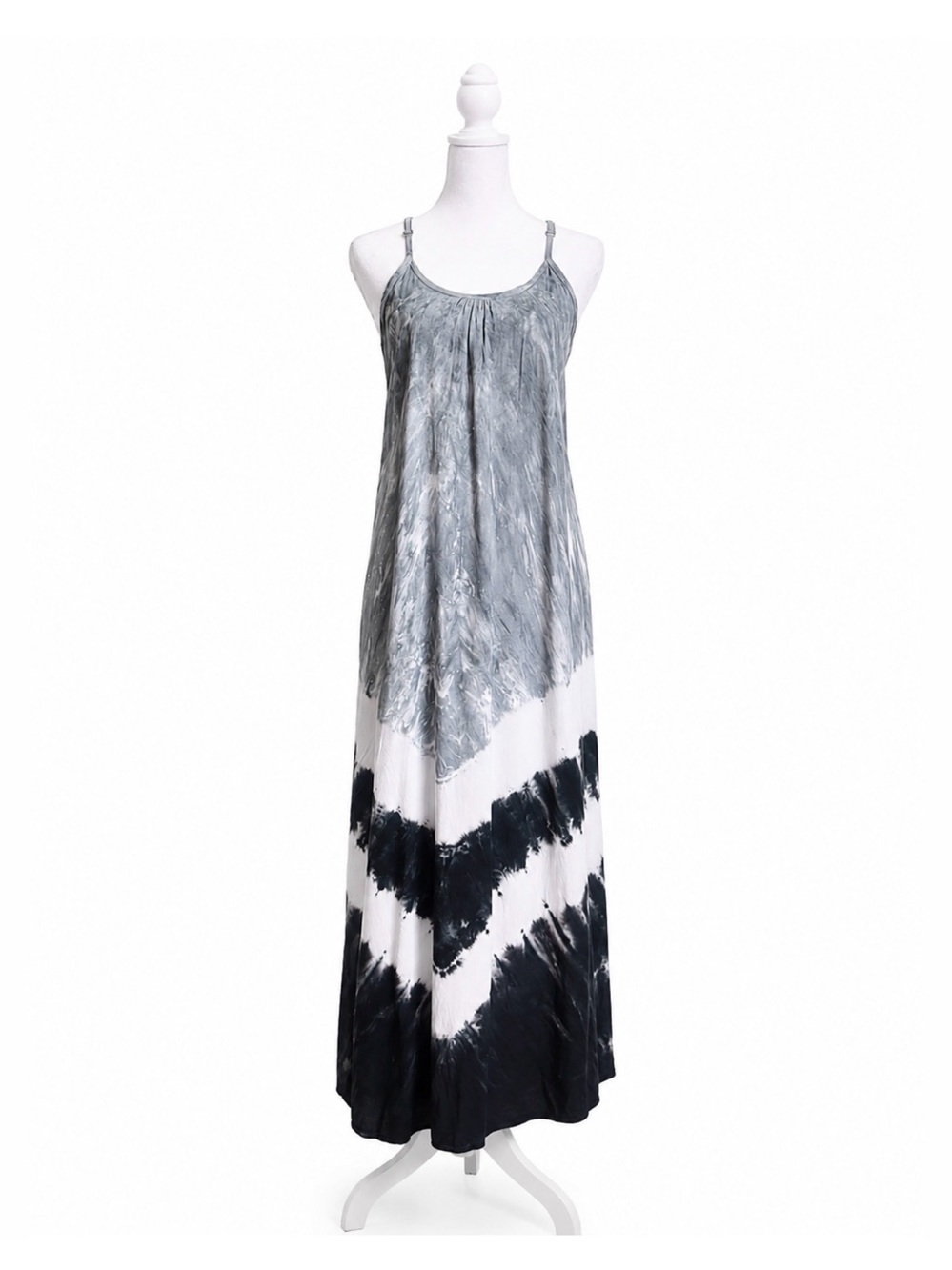 Aruba Blue Tie Dye Boho Maxi Dress Gray Black Strappy Back Size M